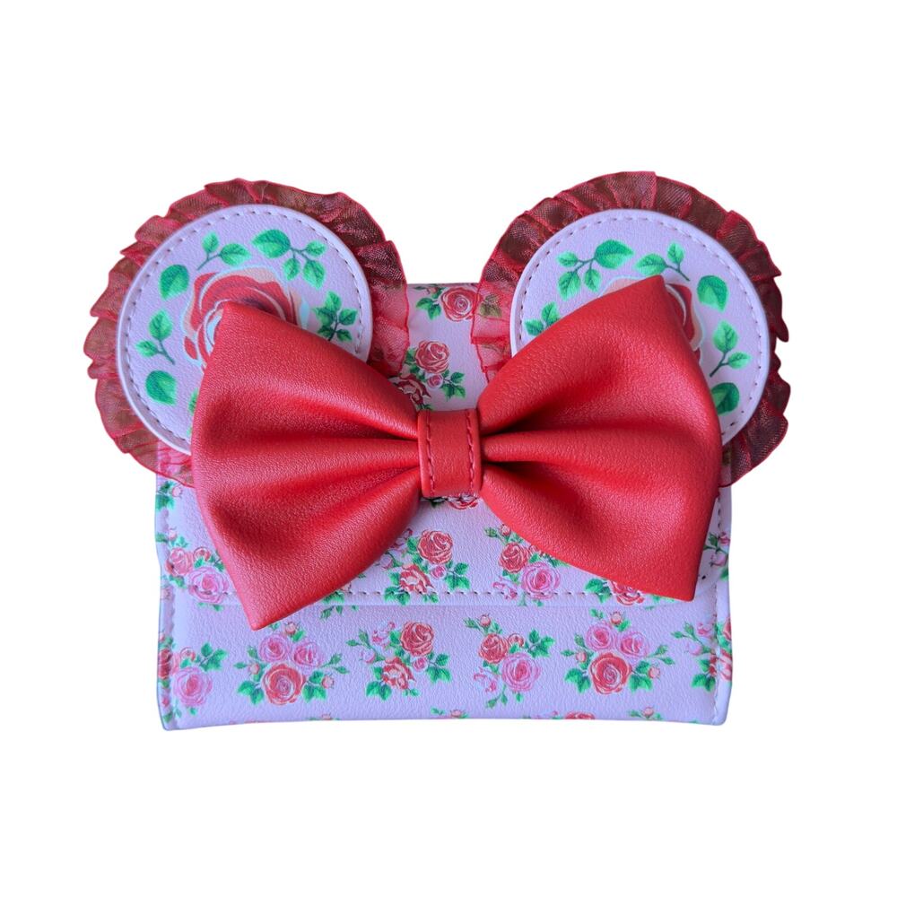 Loungefly Disney Minnie Mouse Pink & Red Roses Figural Mini Flap Wallet